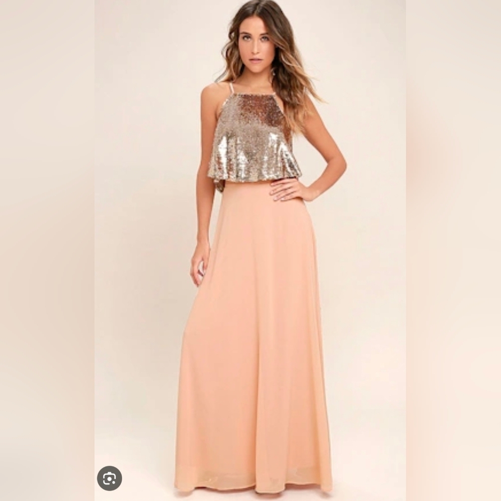 NWT Lulu's Rose Gold Sequin Two piece Dress size Small